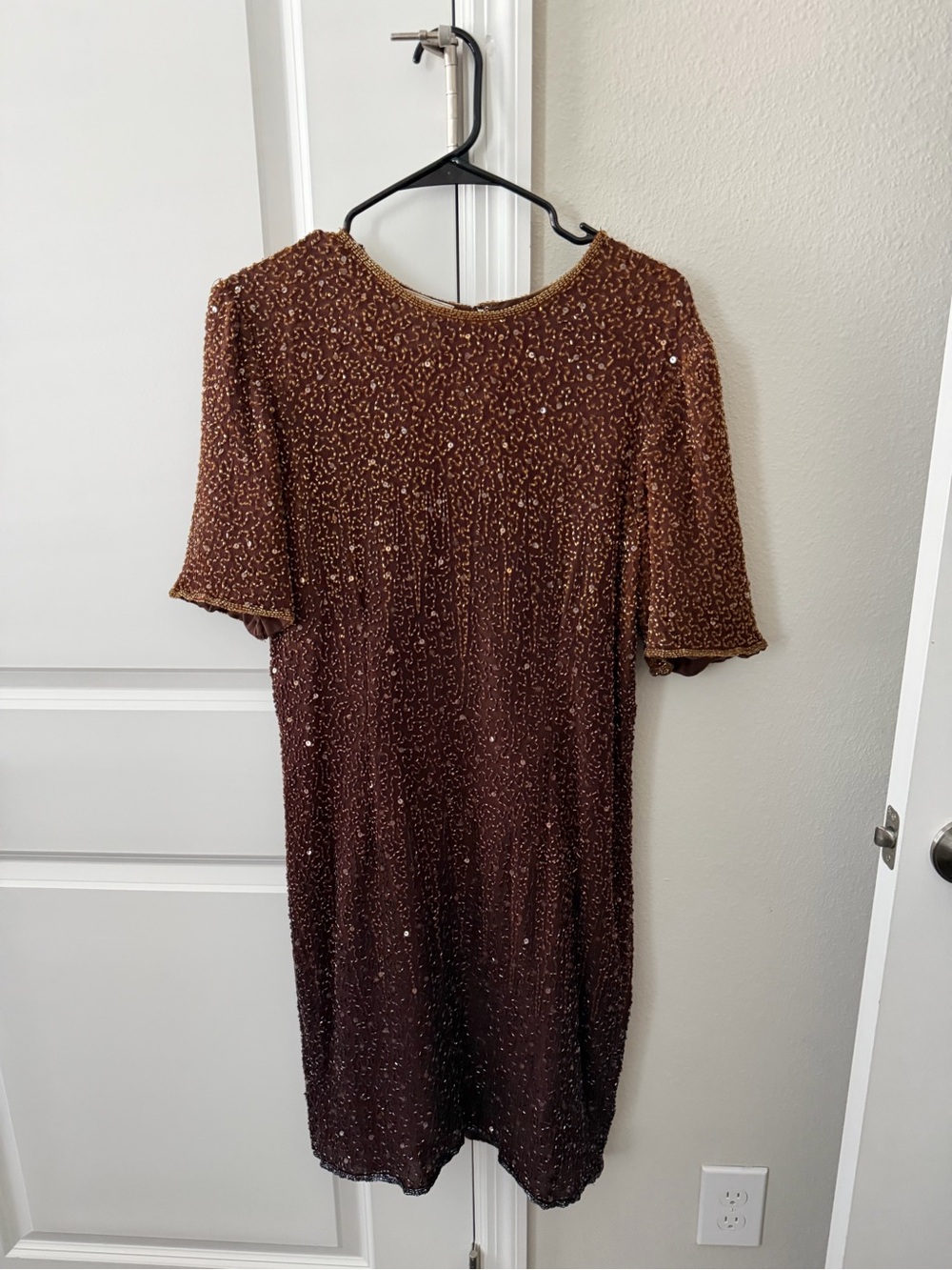 Stenay Silk Beaded Ombre Chocolate Brown Dress Sz XL